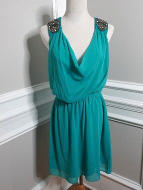 River Island turquoise dress with beaded embellished shoulders